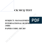 Mock MCQ Test: Subject: Management of International Business (MIB) Paper Code: Ms 203