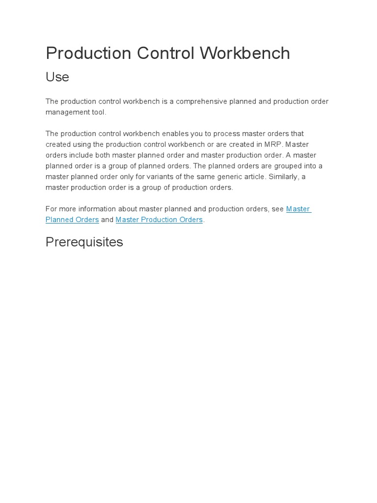 Production Control Workbench Overview | PDF