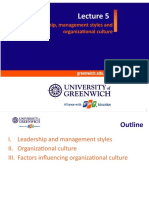 5036 - Lecture 5 - The Influence of Leadership and Management Styles On Organizational Culture