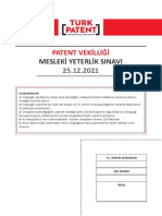 2022 Patent Vekilliği Mesleki Yeterlik Sınavı Soruları