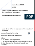 11th Grade STUDENTS: Unit III: Go For It! and The Importance of The Evolution of Languages. Module 04:learning by Doing