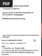 11th Grade STUDENTS: Unit III: Go For It! and The Importance of The Evolution of Languages. Module 04:learning by Doing