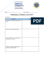 Financial Literacy Activity: 5 Points Each. Questions Answers