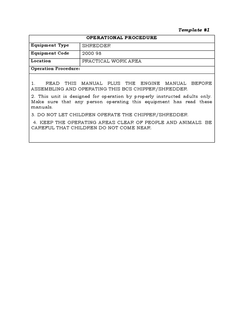 Operational Procedure Equipment Type Equipment Code Location Operation Procedure Download