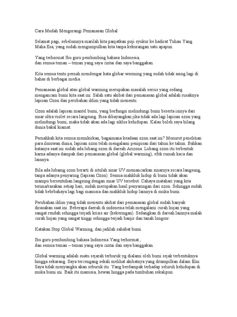 Naskah Pidato Pemanasan Global