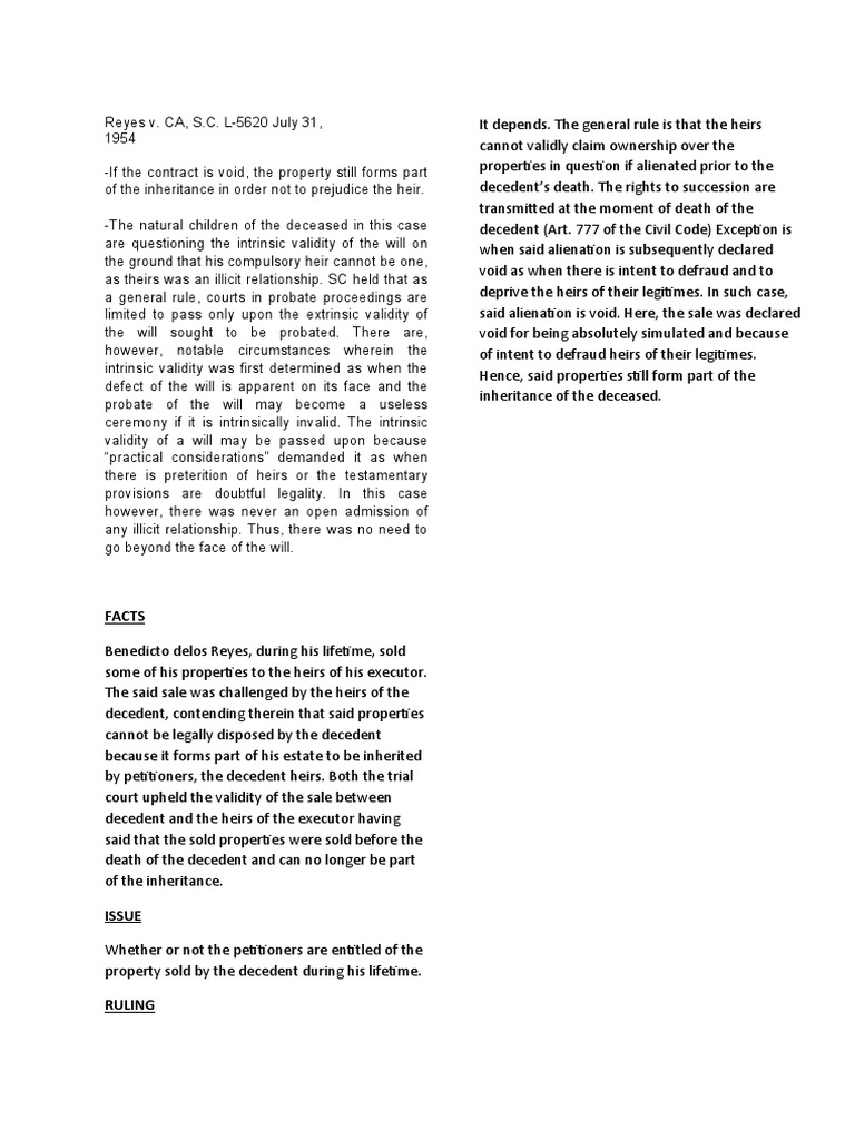 Reyes V CA PDF Inheritance Will And Testament