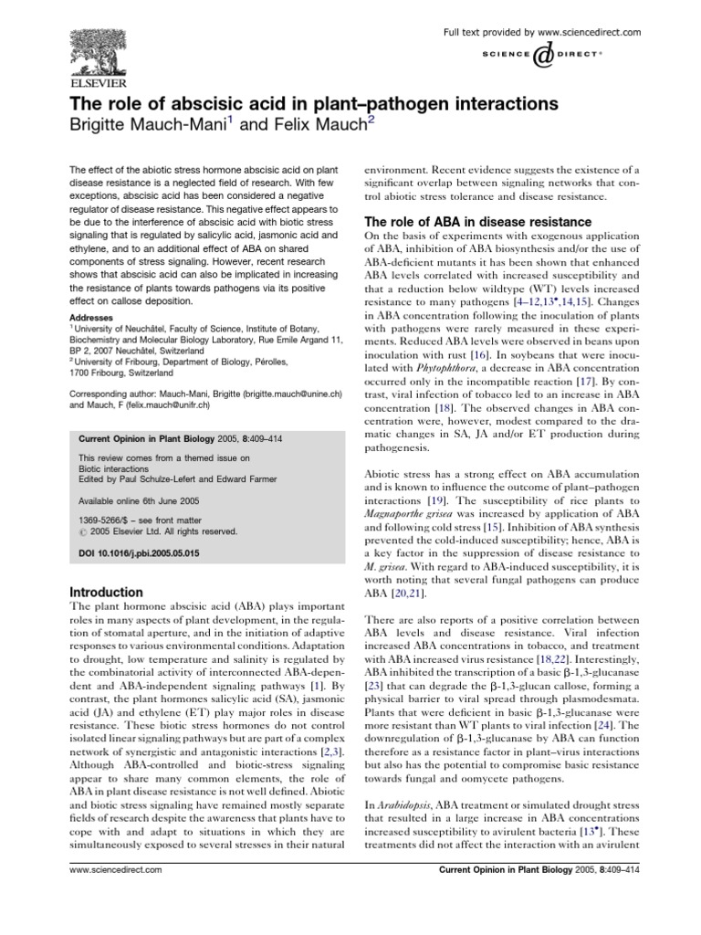 The Role of Abscisic Acid in Plant-Pathogen Interactions | PDF ...