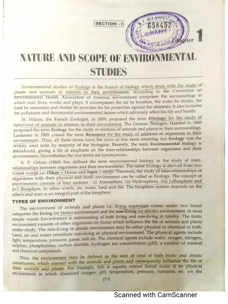 Nature and Scope of Environmental Science | PDF