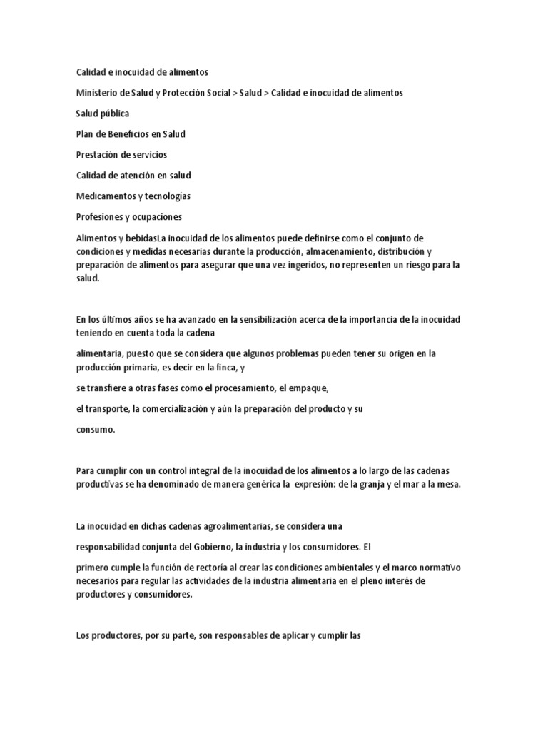 Calidad e Inocuidad de Alimentos | PDF | Calidad (comercial) | Alimentos