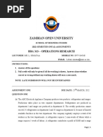 Zambian Open University: Bba 313 - Operations Research