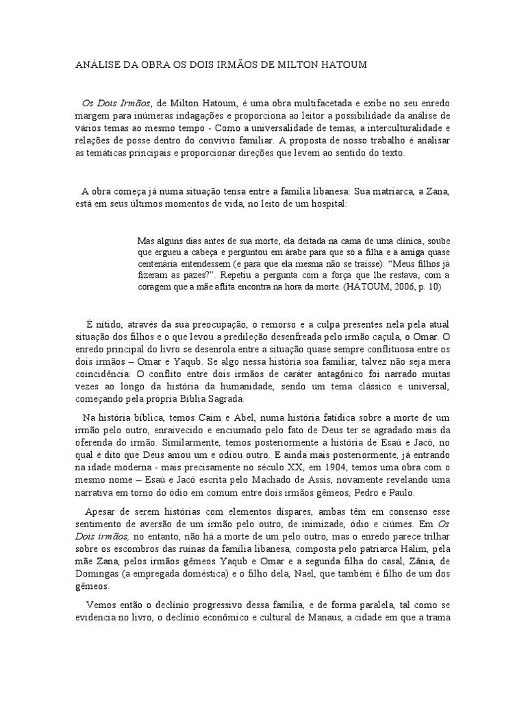 Análise Da Obra Os Dois Irmãos