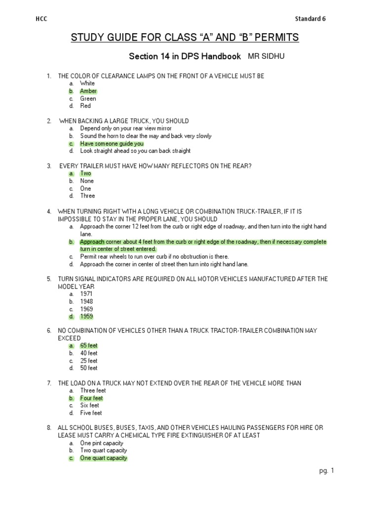 Texas Commercial Rules Permit 100% PASS CDL CLASS A Section 14 | PDF | Trailer (Vehicle) | Truck for Free Cdl Test Questions And Answers Printable