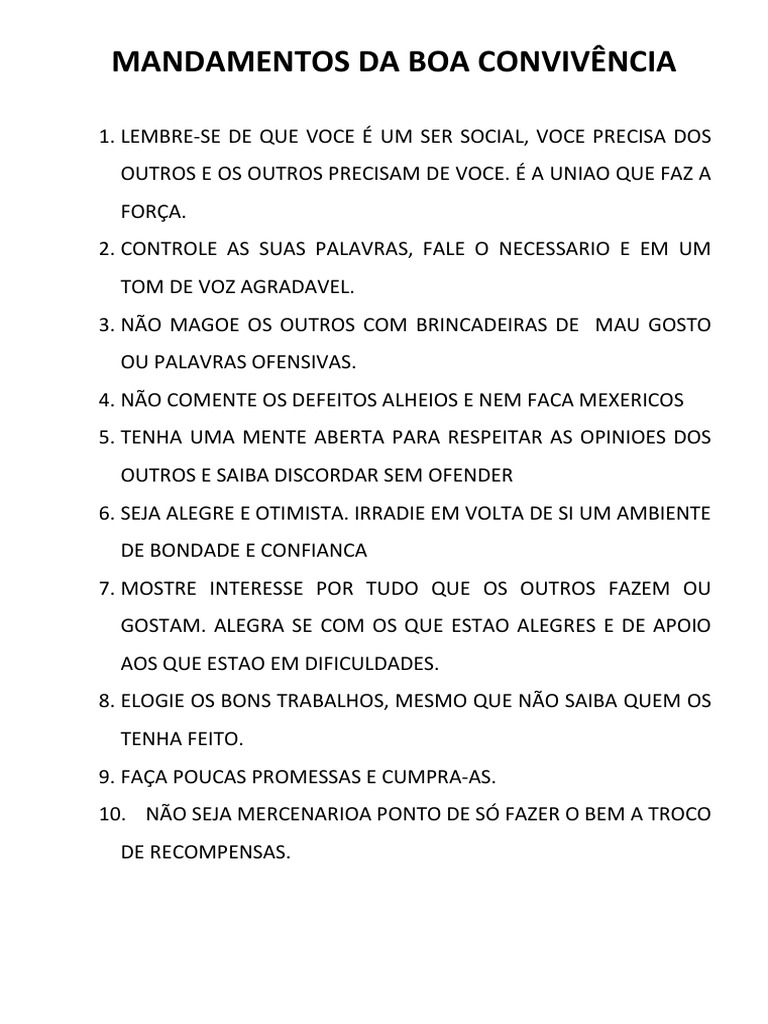 Mandamentos Da Boa Convivencia PDF