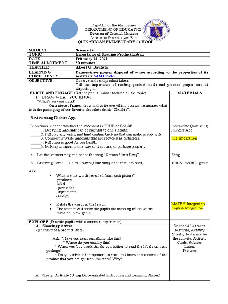 Importance of Reading Product Labels | PDF | Differentiated Instruction ...