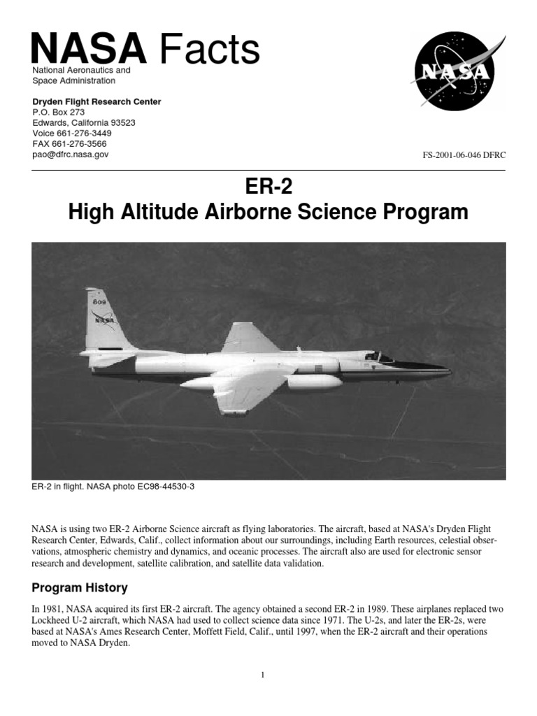 NASA Facts ER2 High Altitude Airborne Science Program PDF Lockheed