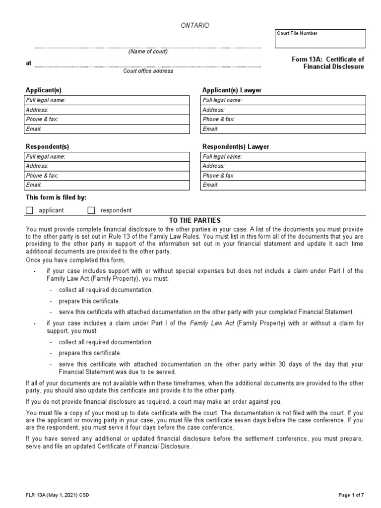 Financial Disclosure Certificate Form | PDF | Pension | Insurance