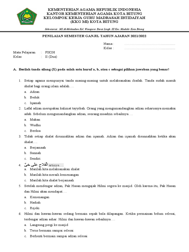 Soal fikih kelas 2
