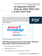 100 Most Repeated General Knowlege MCQs For FPSC PPSC NTS PTS OTS NAVY PAF