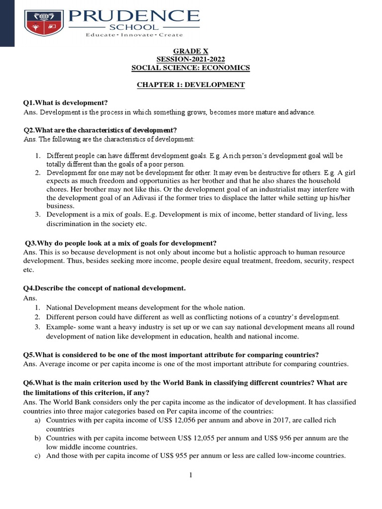 Class 10 Economics: Development Overview | PDF | Sustainability | Human ...