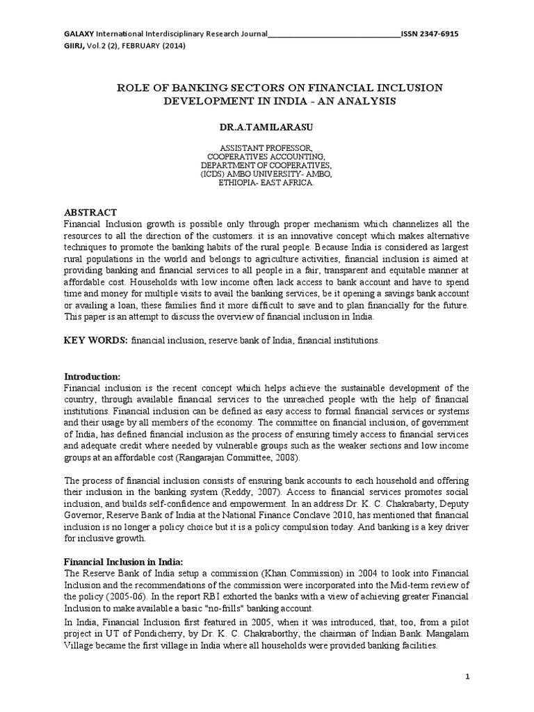 Role of Banking Sectors On Financial Inclusion Development in India ...