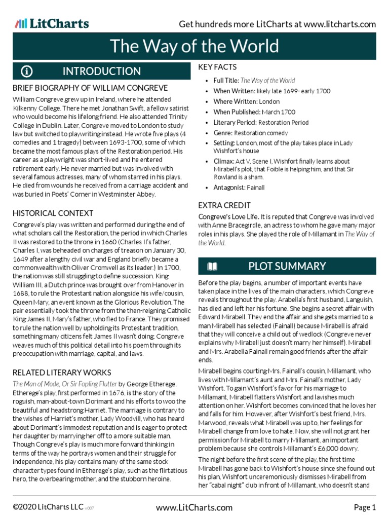 The Way of The World LitChart | PDF | Deception