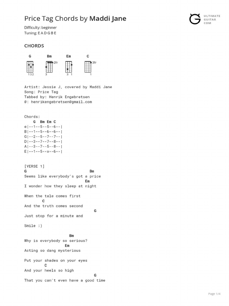 Price Tag Chords D