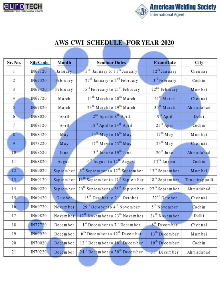 AWS CWI Schedule - 2020 | PDF | Travel