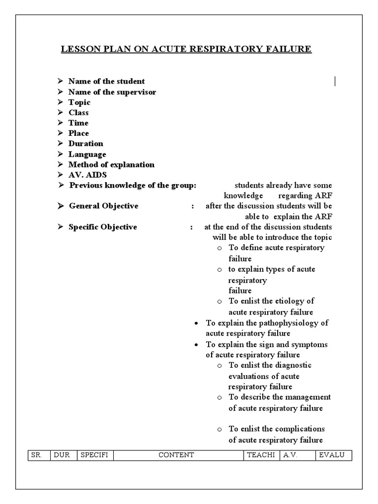 Acute Respiratory Failure Lesson Plan | PDF | Lung | Breathing