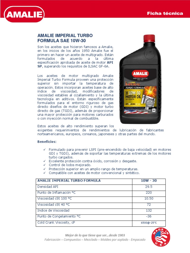 Amalie Imperial Turbo Formula Motor Oil 10W30 | PDF | Aceite