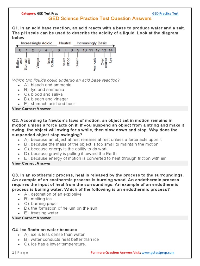 GED Science Practice Test Question Answers Which Two Liquids Could