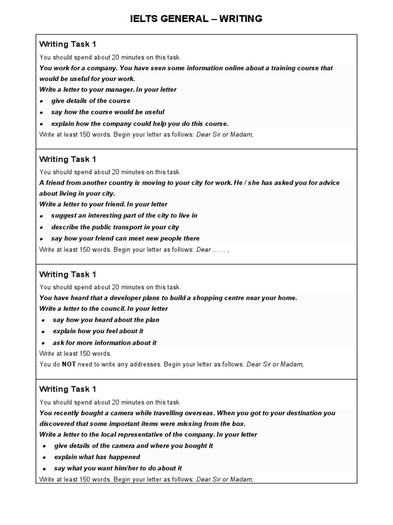 General - Ielts Writing Task 1 Topics | PDF | Madam | International ...