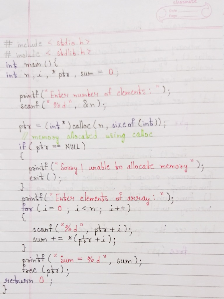 Calloc Function Program in C | PDF