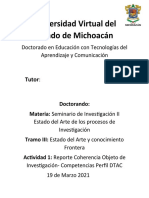 Reporte de Coherencia Del Objeto de Investigación en Las Competencias Del Perfil de Egreso Del DTAC