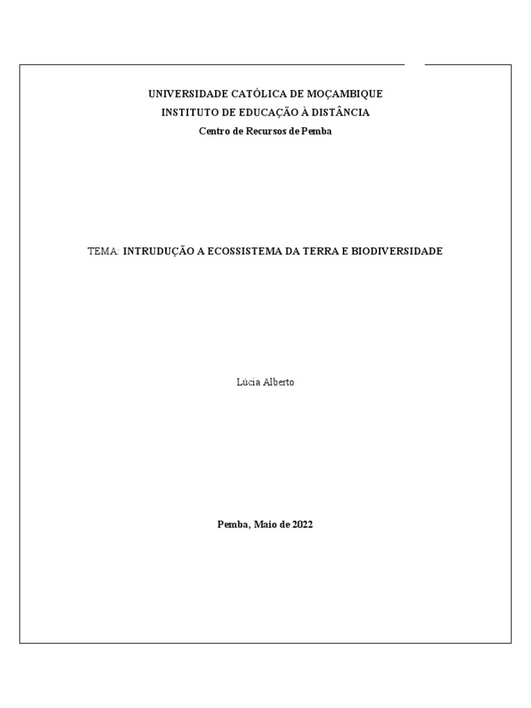 Trabalho De Ecossistema Da Terra E Biodiversidade Pdf Ecologia