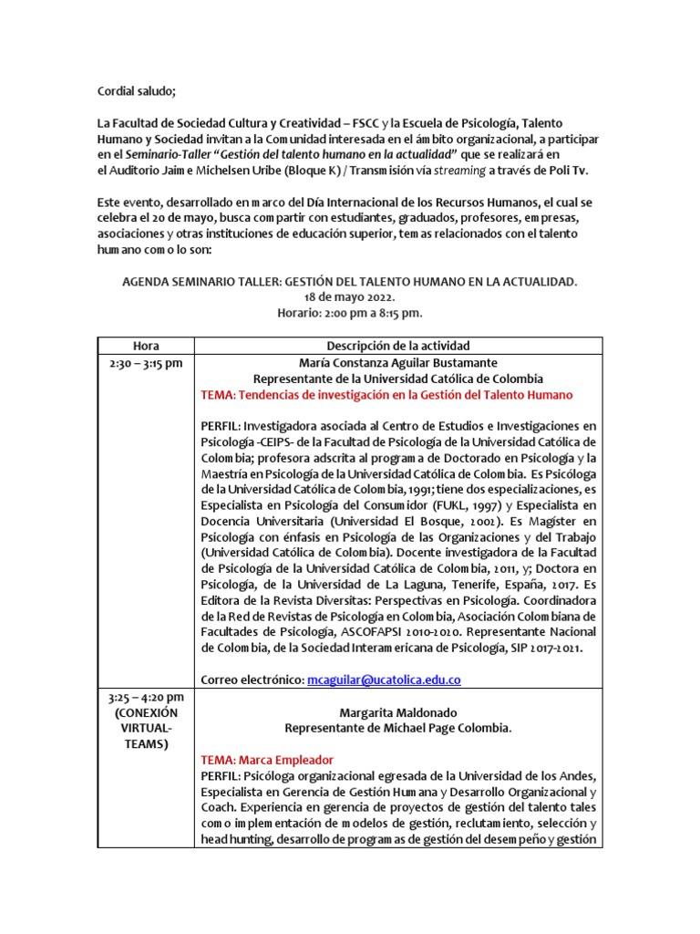 Seminario Taller "Gestión Del Talento Humano en La Actualidad"-1 | PDF