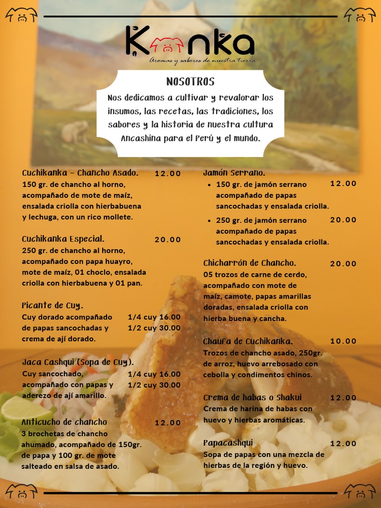 Menú de Platos Tradicionales Kanka | PDF | ensalada | Cocinando