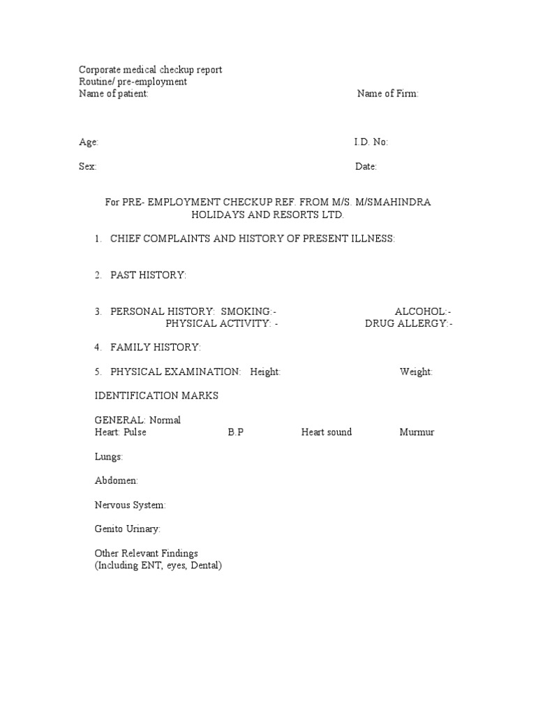 Medical Checkup Format | PDF | Physical Examination | Health Sciences