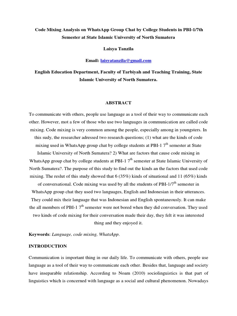 Code Mixing Analysis On WhatsApp Group Chat | PDF | Sociolinguistics ...