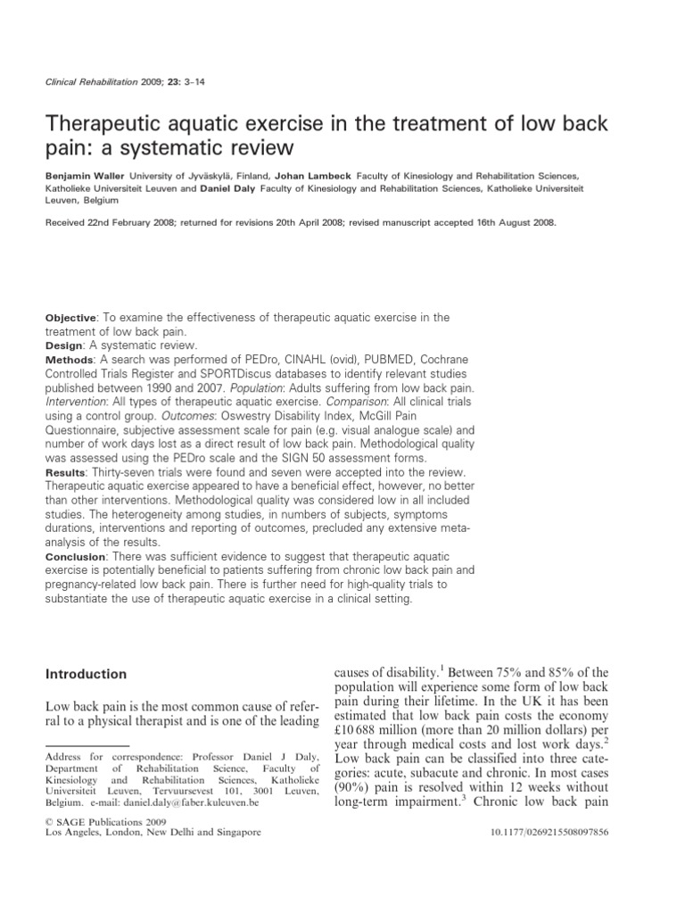 Aquatic Exercise in The Treatment of Low Back Pain | PDF | Low Back ...