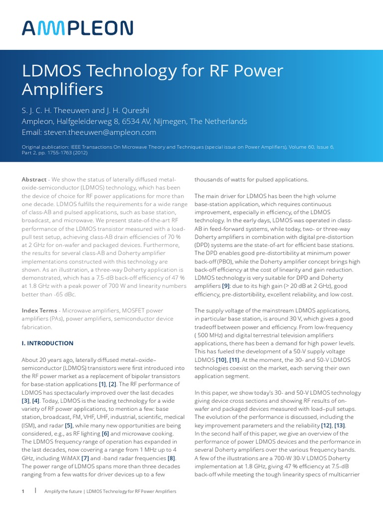 LDMOS Technology For RF Power Amplifiers PDF Amplifier Field