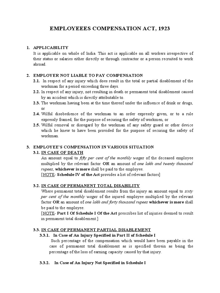 Employees Compensation Act, 1923 PDF Employment Labor
