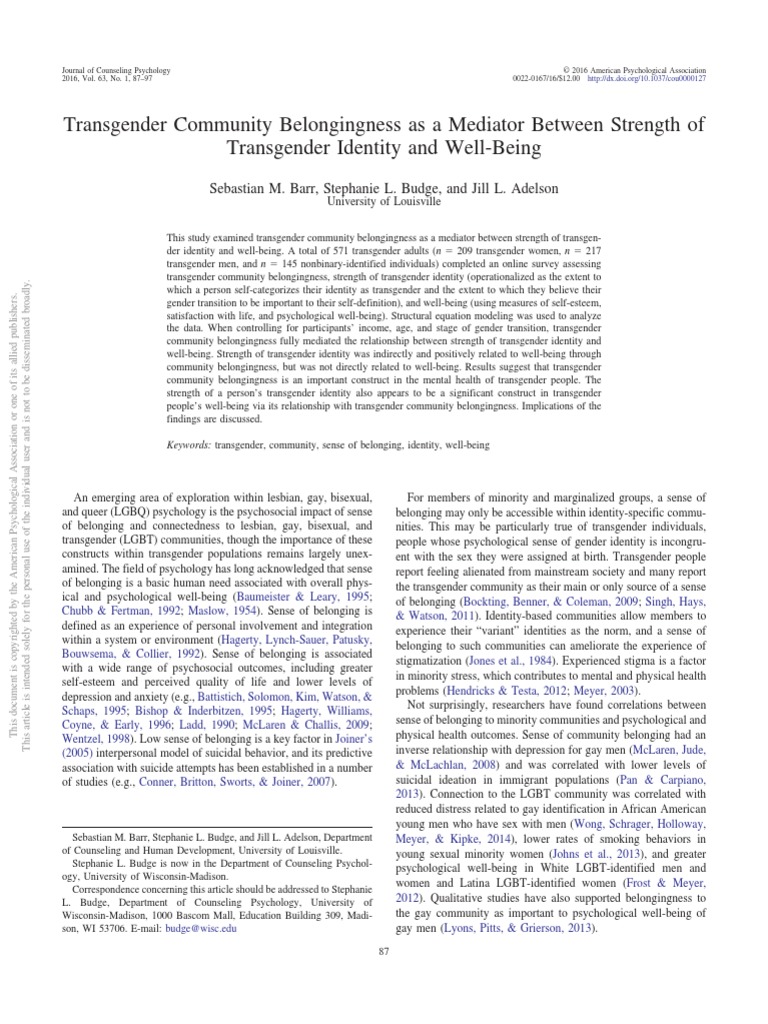 Transgender Community Belongin | PDF | LGBTQIA+ Studies | Transgender