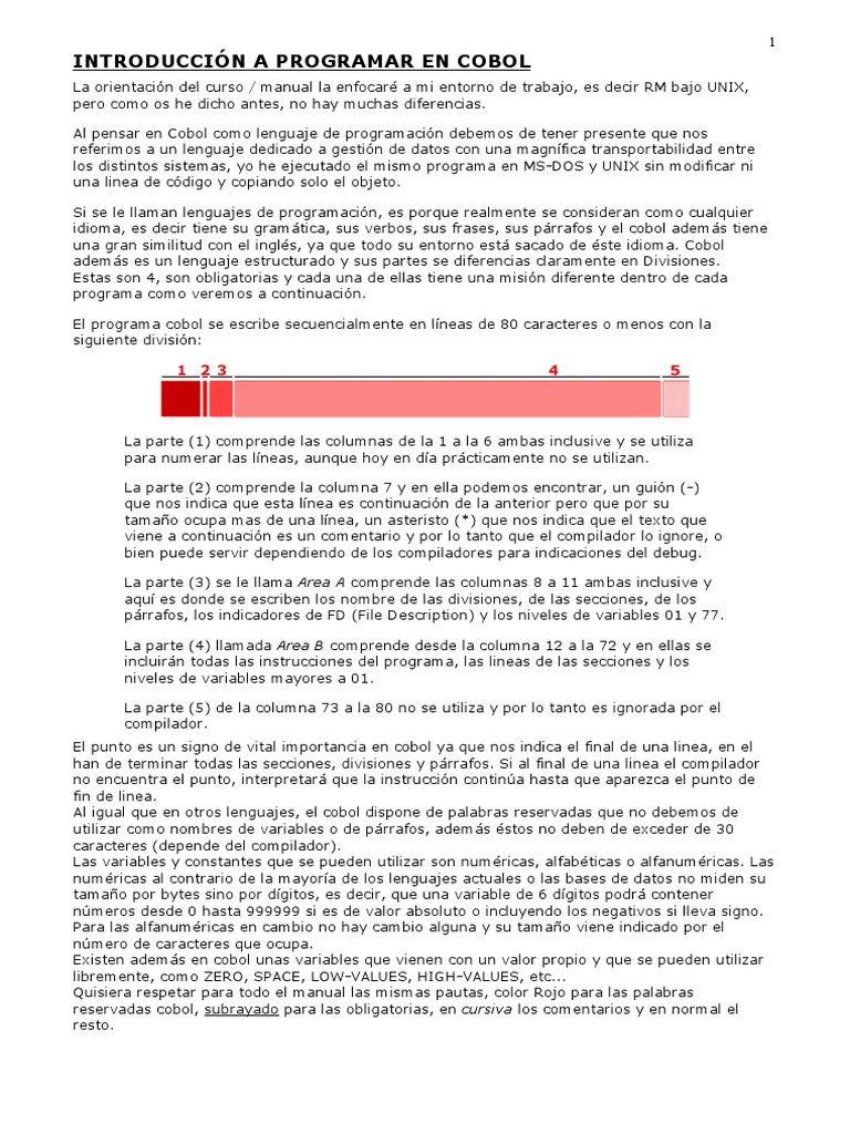 Manual de Cobol | PDF | Lenguaje de programación | Archivo de computadora