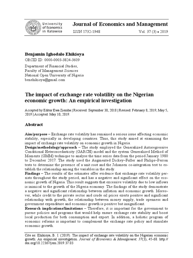 The Impact of Exchange Rate Volatility On The Nige | PDF | Economic ...