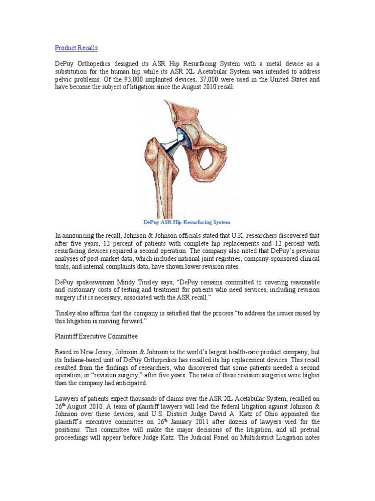 Lawsuits Against Johnson and Johnson, DePuy Orthopedics, and Sulzer AG