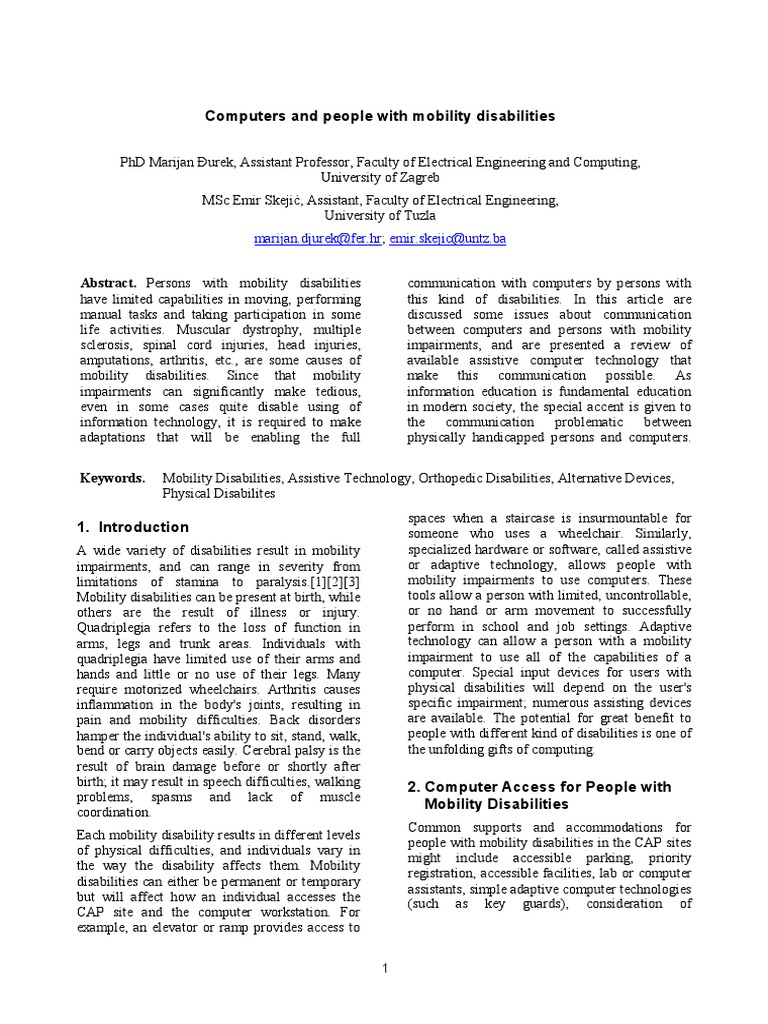 180071.11 Computers and People With Mobility Disabilities | PDF ...