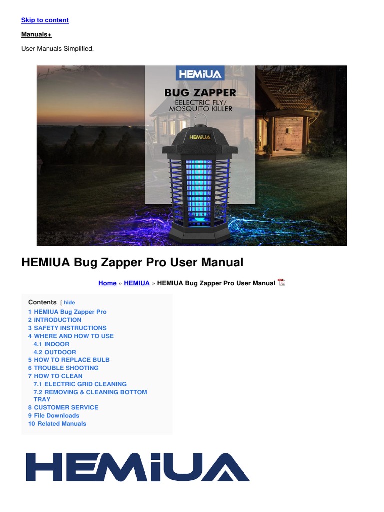 Hemiua 360 Grados Bug Zapper Pro User Manual PDF Lighting