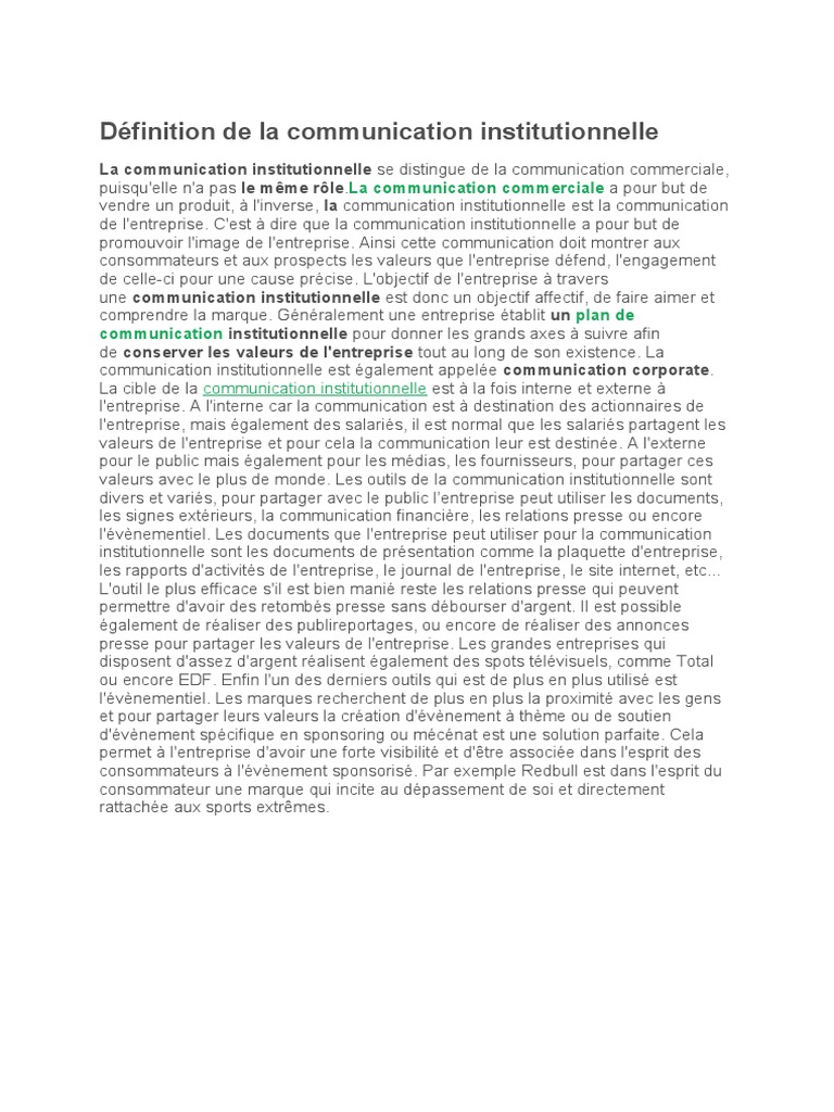 Définition de la communication institutionnelle | PDF | Marque | Business