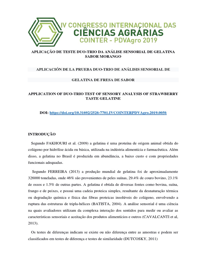 Aplicação de Teste Duo Trio Da Análise Sensorial de Gelatina Sabor ...