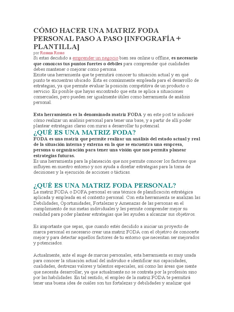 Cómo Hacer Una Matriz Foda Personal Paso A Paso | PDF | Análisis FODA